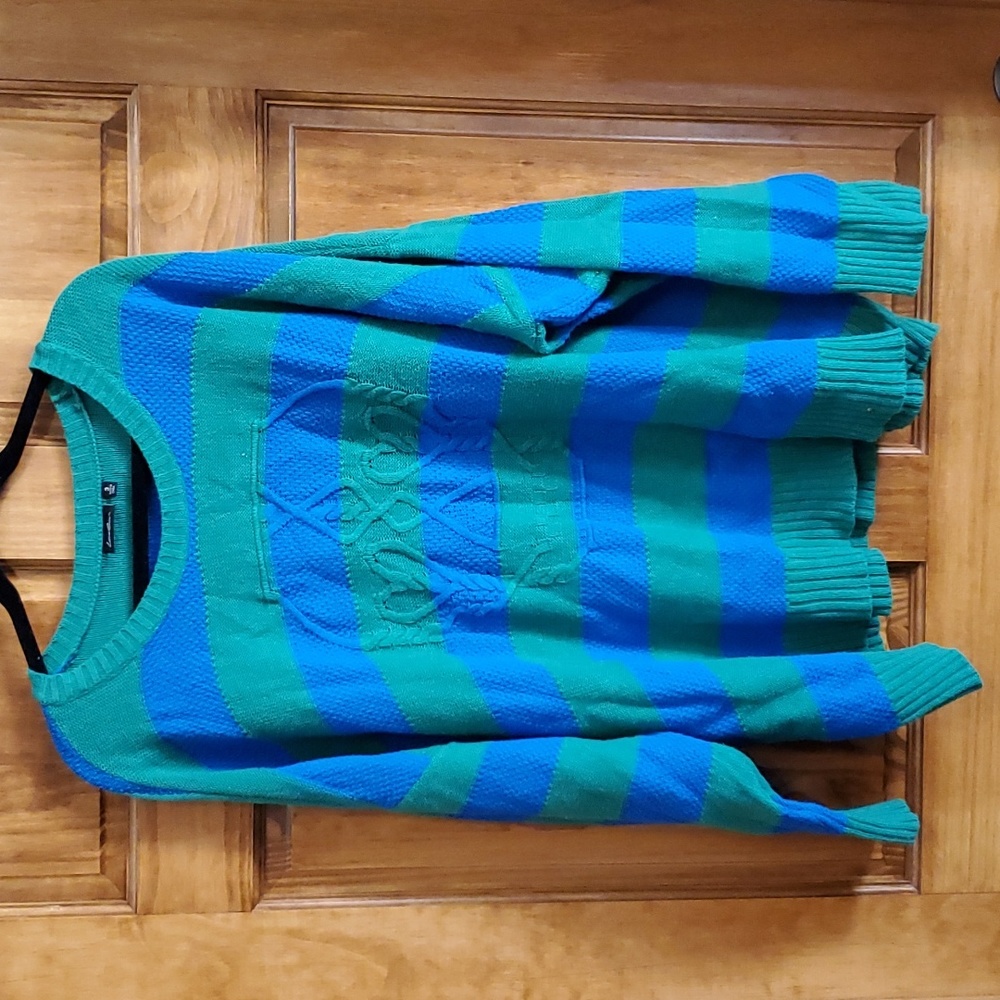 EUC Lovesick For Torrid Blue and Green Striped Skull Sweater
